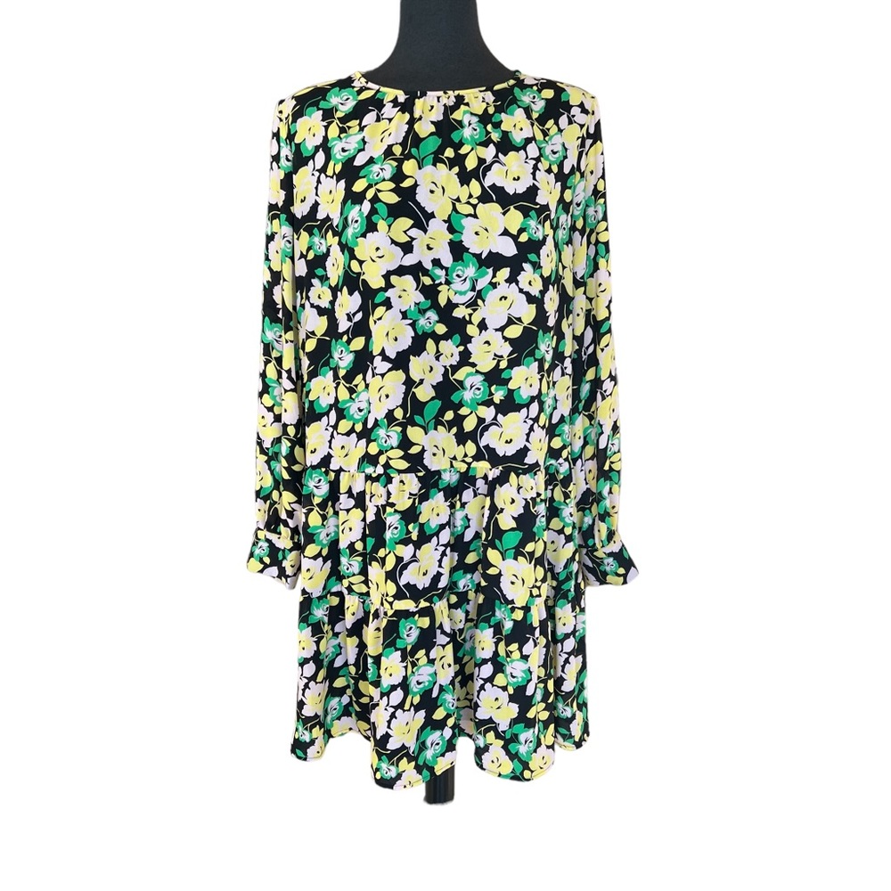 WHO WHAT WEAR tiered, floral, print dress shirt sleeves women’s size large